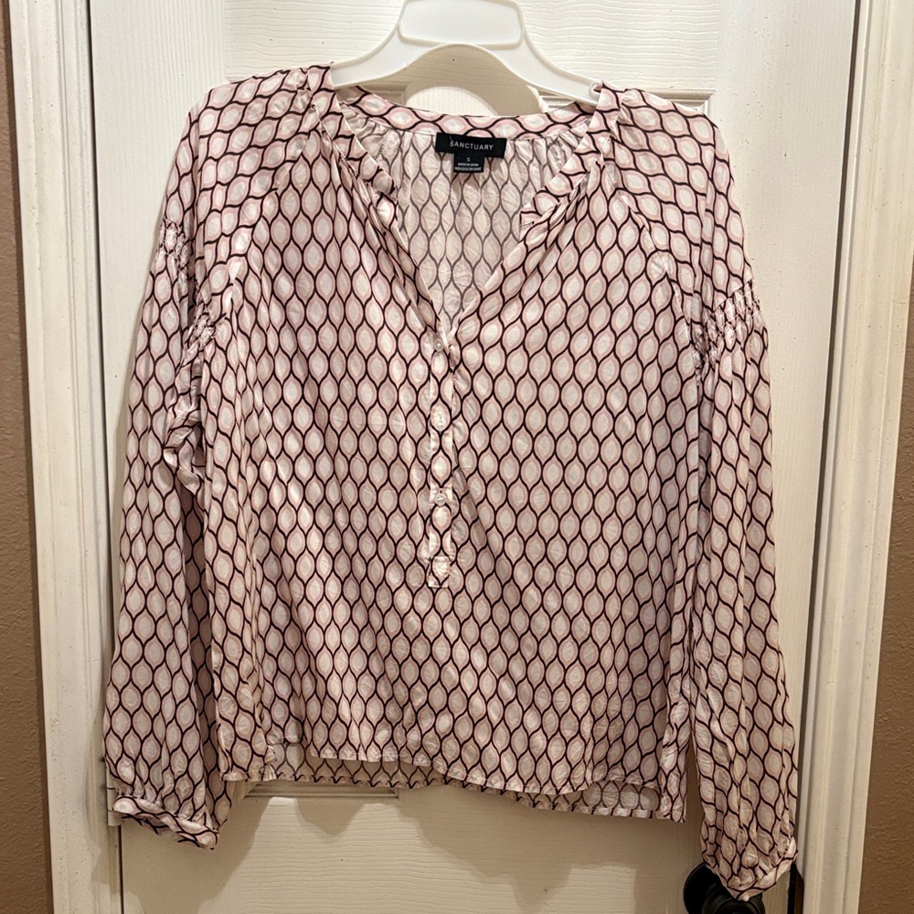 Sanctuary Pink & White Geometric Henley Top